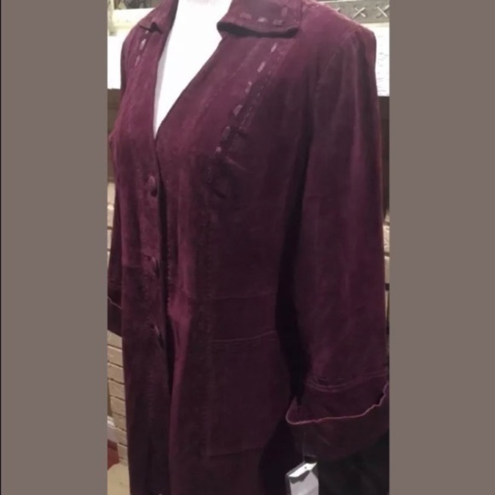 Falchi Suede Leather Jacket NWT Retro Style Plum SZ L
